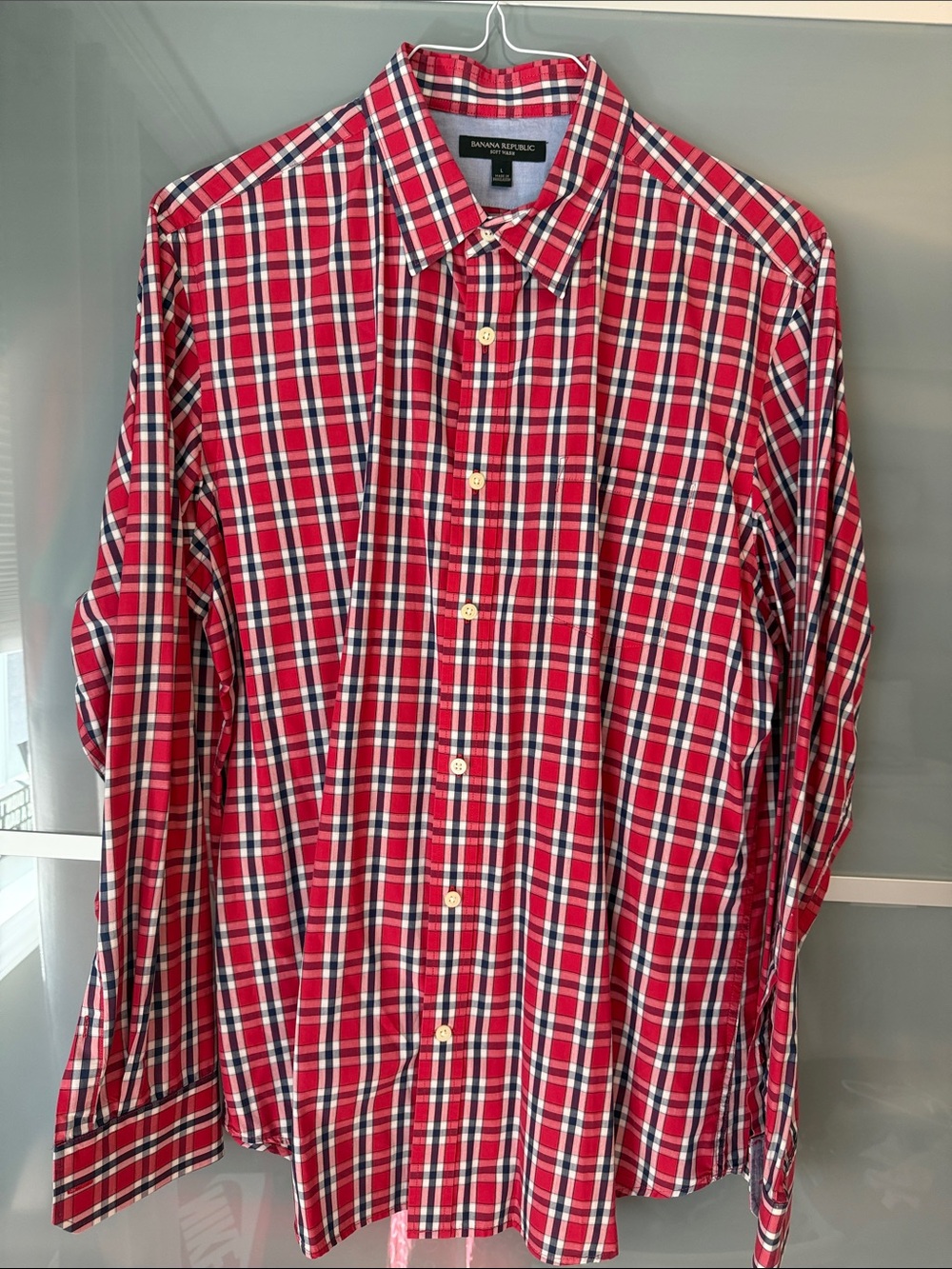 Banana Republic Red and Navy Plaid Button-Down Shirt